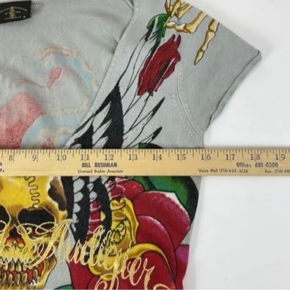 Christian Audigier grey top women’s size medium - Picture 5 of 8